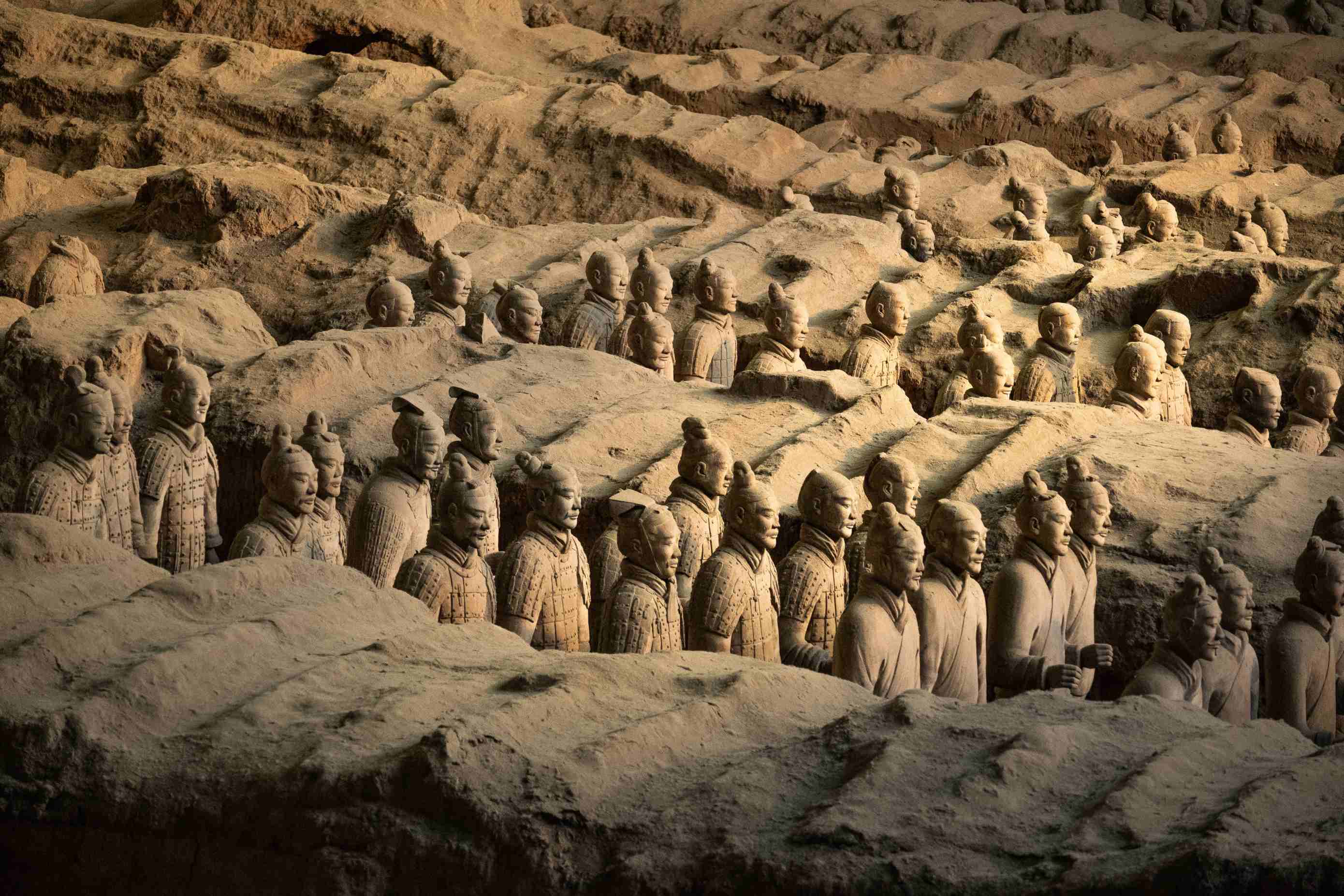 Terracotta Warriors army standing in rows inside the museum hall, Xi'an, China
