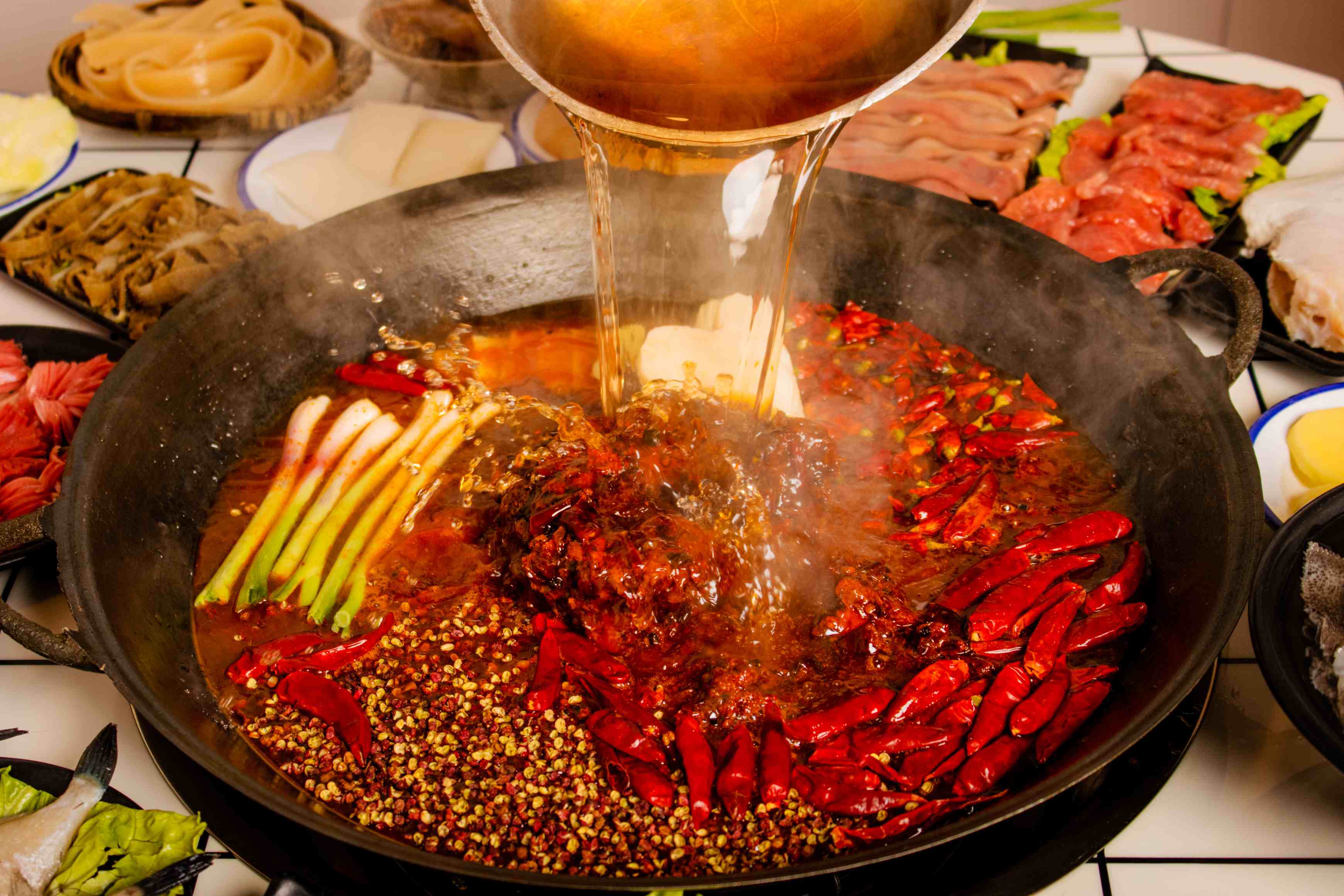 Traditional Chinese hotpot feast at a restaurant in China